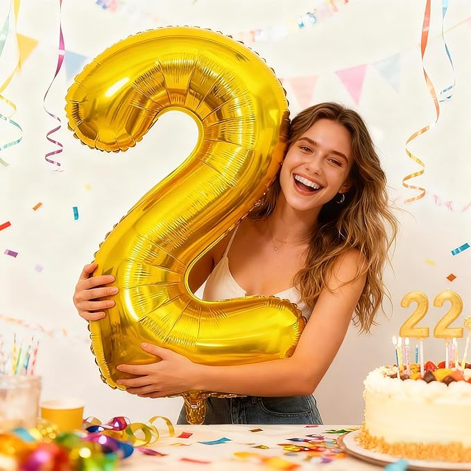 40 inch Number Balloon 0-9 Gold Large Number 2 Balloons,Digital Balloons for Birthday Party Celebration Decorations Supplies, Helium Foil Number Balloons for Wedding Anniversary