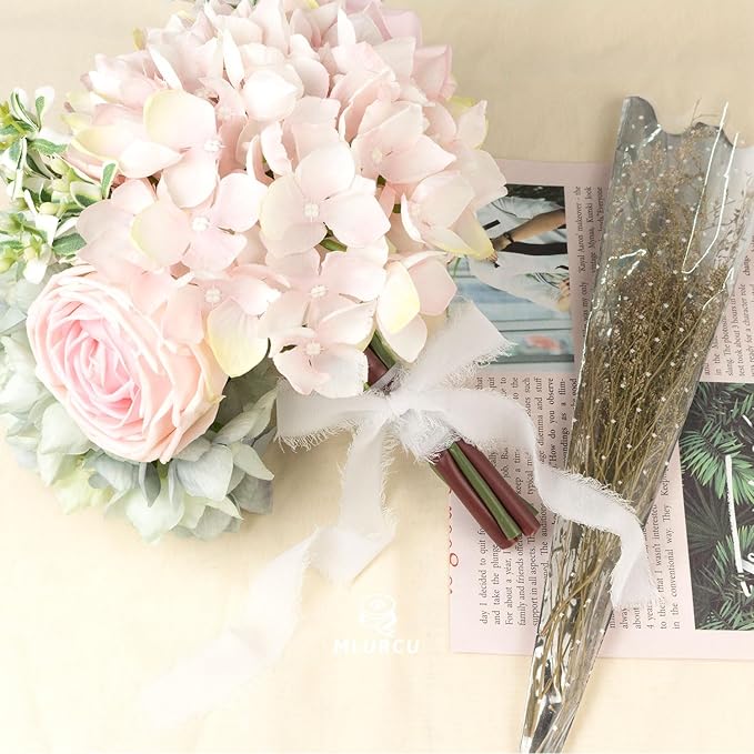 White Chiffon Ribbon - 1 Inch x 21 Yards, Handmade Fringe, Silk, Boho Frayed, Wedding Invitation, Bridal Flower Bouquets, Floral Arrangement, Gift Wrapping
