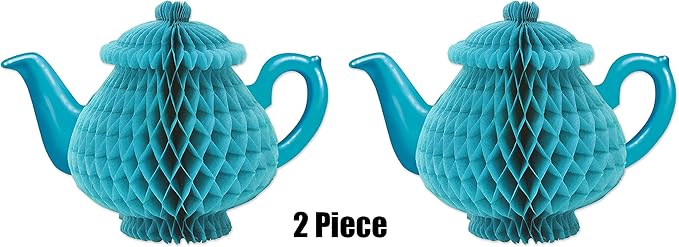 Beistle Tissue Teapot Centerpieces – 2-Pack Honeycomb Paper Table Decorations for Tea Parties, Garden Gatherings, Luncheons, Afternoon Socials & Alice in Wonderland Themed Celebrations, 7"
