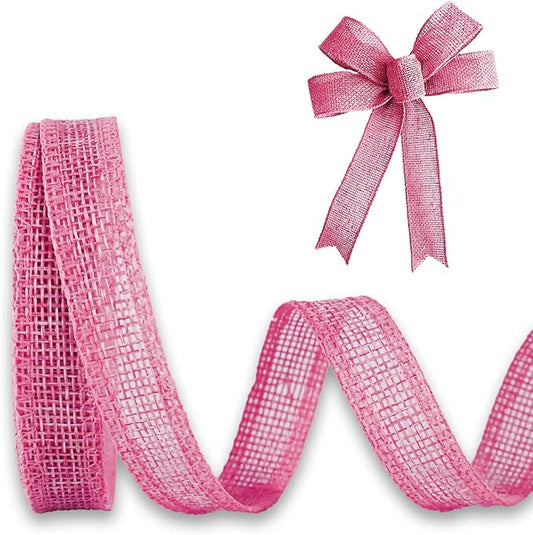Pink Burlap Ribbon 1/2 inch X 10 Yard Natural Linen Woven Wired Ribbons DIY Handmade Edging Production Wreath Holiday Decoration Gift Ribbon for Gift Wrapping Pink Ribbons