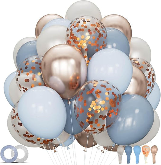 68Pcs Dusty Blue and Champagne Gold Balloons 12 Inch Sand White Pastel Baby Blue Confetti Balloon for Boy Baby Shower Bridal Shower Birthday Wedding Party Decorations.