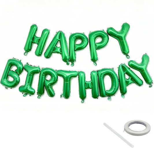 Happy Birthday Balloon Banner Set -16 Inch Foil Letters Balloons, Reusable Birthday Decorations and Party Supplies, Suitable for Men and Women's Birthday Decorations (Green)