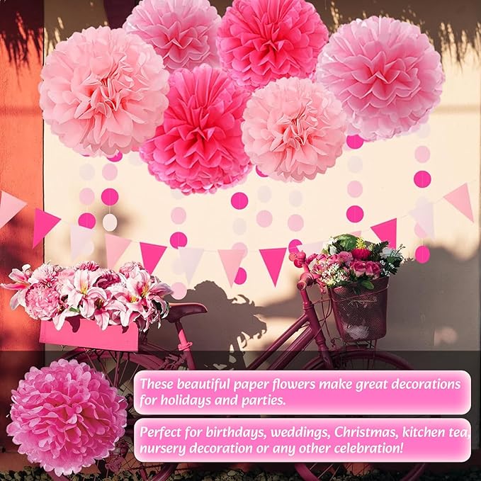 Qimoo 20pcs Rose Paper Pom Poms Decorations - DIY Tissue Paper Flowers for Party Wedding Decoration