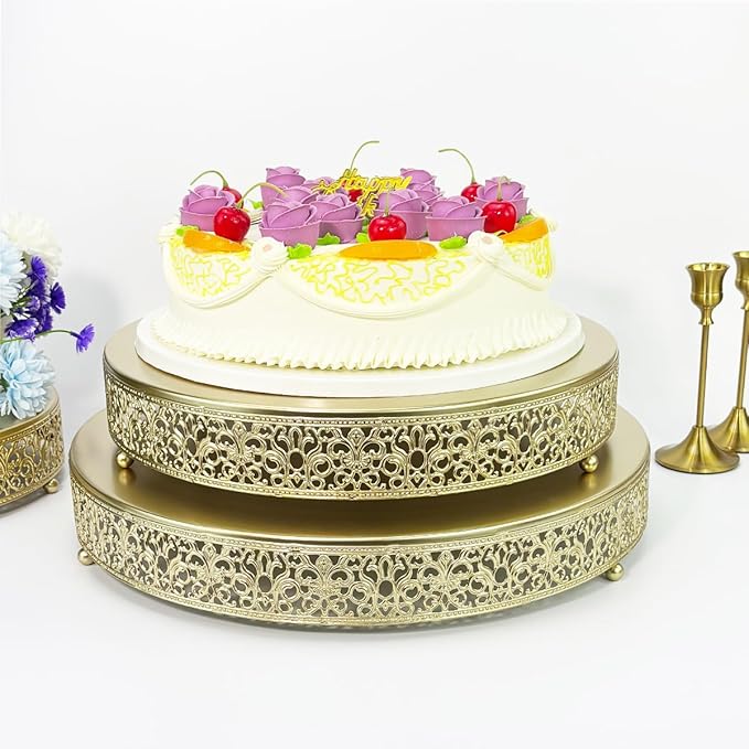 2 Pcs Metal Cake Stand,14" 16" Large Round Cupcake Dessert Stand Cake Display Holder Decor for Wedding Party Birthday Baby Showers Anniversary Cake Pedestal,Gold (14 Inch+16 Inch)