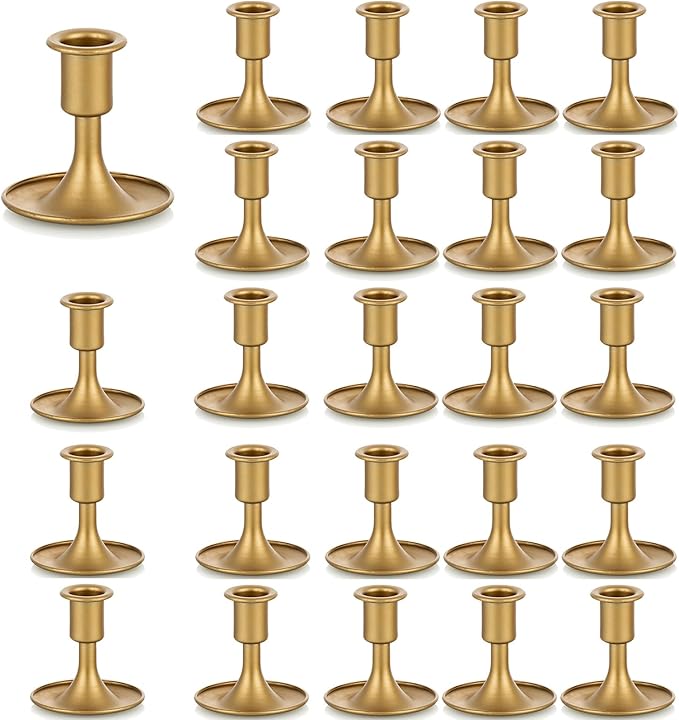 Candlestick Holders Taper Candle Holders, Romadedi Gold Candle Stick Candle Holder for Table Centerpiece, Wedding Reception, Festive Christmas Mantel Decoration or Home Decor, Set of 24