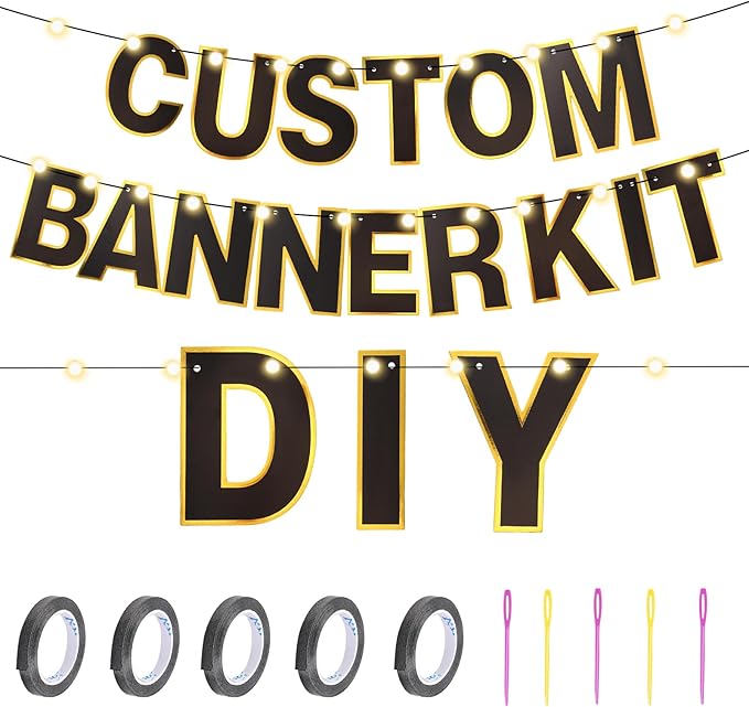 TaoBary 143 Pcs DIY Letter Banner Customizable Happy Birthday Supplies Make Your Own Banner Include Letters, Numbers Symbol Rope Needles for Baby Shower Wedding Bachelor Party Decorations(Black)