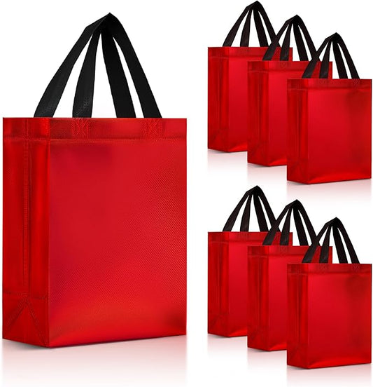 Nush Nush Shiny Red Gift Bags Bulk Medium Size – Set of 30 Reusable Red Gift Bags With Handles - Goodie Bag for Valentine's Day Gifts, Birthday Party Favors, Wedding, Small Business – 8Wx4Dx10H