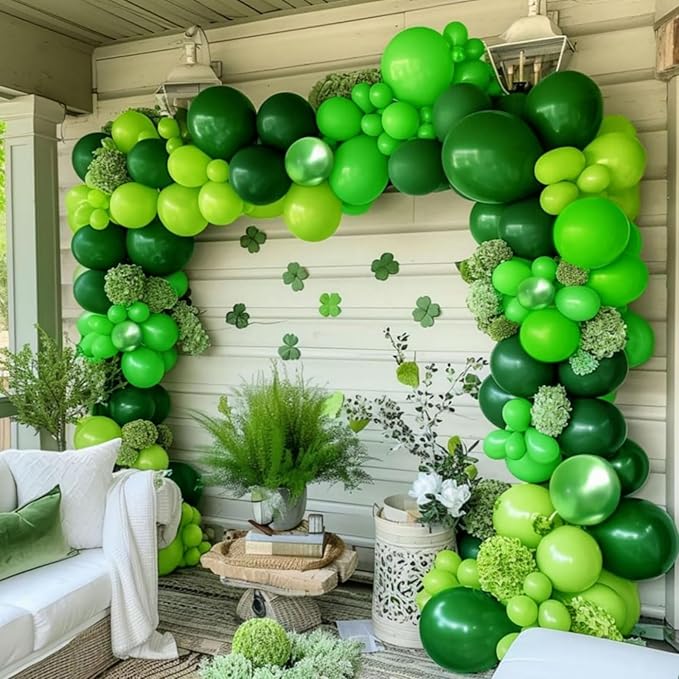 Green Balloons Set, 65pcs 12in Dark Light Green Balloons, Green Confetti Latex Party Balloon for St. Patrick's Day Jungle Forest Themed Birthday Decorations