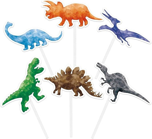 WERNNSAI 36 PCS Dinosaur Cake Toppers - Dinosaur Birthday Decorations Dino Cupcake Toppers Watercolor Happy Birthday Cupcake Topper Dino Cake Decorations