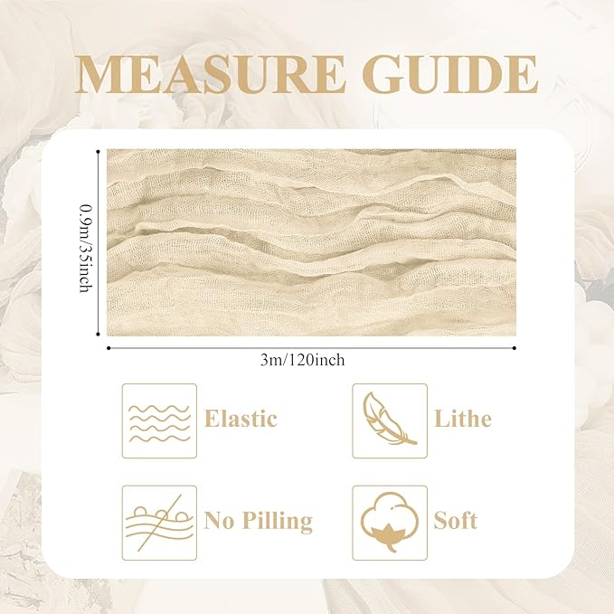 Asee'm 12pcs Cheesecloth Table Runner 120 Inches Long Beige Boho Gauze Cheese Cloth Runner 10FT Rustic Sheer Table Runners for Christmas Wedding Party Baby Shower Spring Easter Decoration