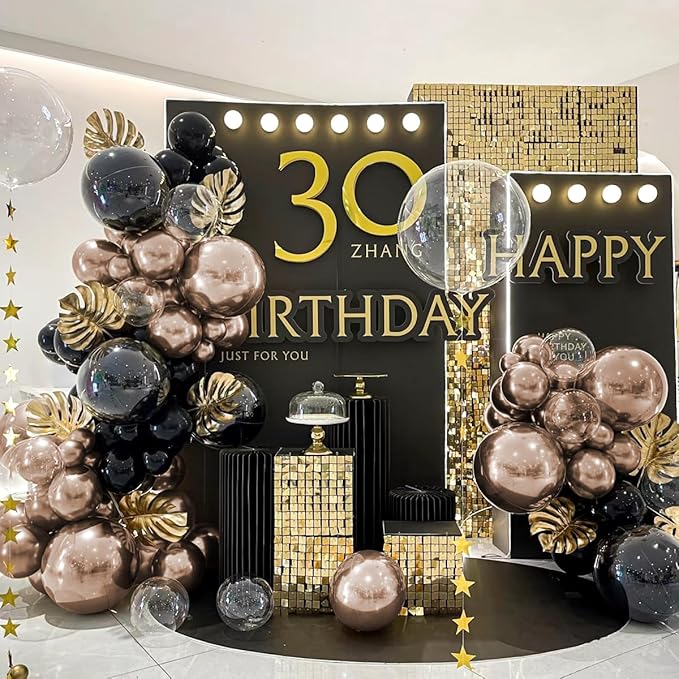 Champagne Gold and Black Balloon Arch Kit, 151Pcs Black Gold Bobo Balloons Garland 18 12 10 5 inch for Birthday, Graduation, Baby Shower, Wedding, Anniversary, Holiday Party Decoration