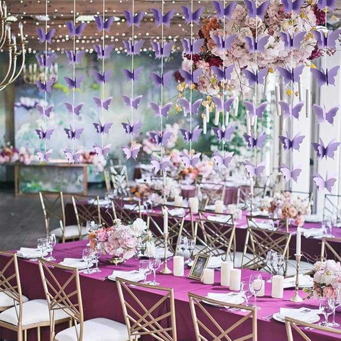 Butterfly Banner Decorative Paper Garland for Wedding Baby Shower Birthday Party Theme Decor 110 Inches Pack of 2 Pieces Light Purple