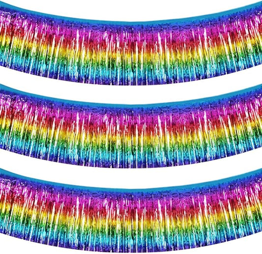 BEISHIDA 3 Packs Metallic Foil Fringe Garland Dark Rainbow Wall Hanging Tinsel Fringe Banners for Halloween Car Floats Bridal Shower Wedding Birthday Easter Graduation Holiday Party Decoration(30 Feet