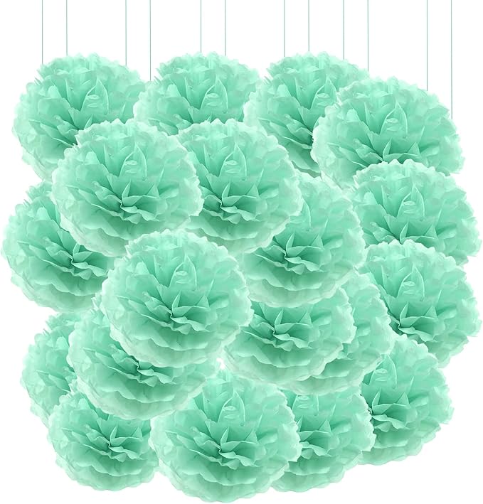 Qimoo 20pcs Mint Green Paper Pom Poms Decorations, DIY Decorative Pom-poms Flowers Ball for Party Wedding Outdoor Decoration