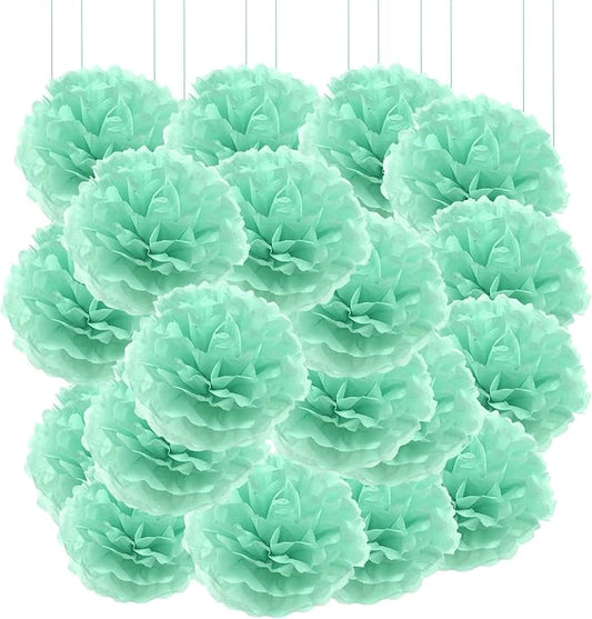 Qimoo 20pcs Mint Green Paper Pom Poms Decorations, DIY Decorative Pom-poms Flowers Ball for Party Wedding Outdoor Decoration