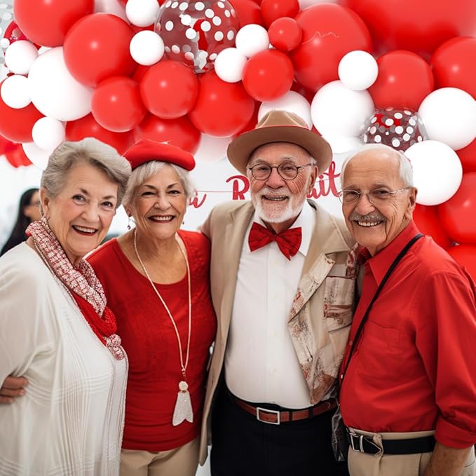Red White Balloon Arch Garland Arch Kit - Red White Balloons Silver Confetti Balloons for Wedding Birthday Anniversary Graduation Bachelorette Valentine Christmas Party Decorations