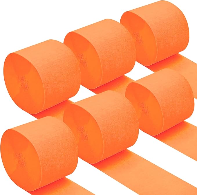 Oun Nana Orange Crepe Paper Streamers Party Decorations, 6 Rolls 738 Ft Party Streamers for Birthday, Baby Shower, Wedding, Graduation, Backdrops, Ceilings and DIY Crafts