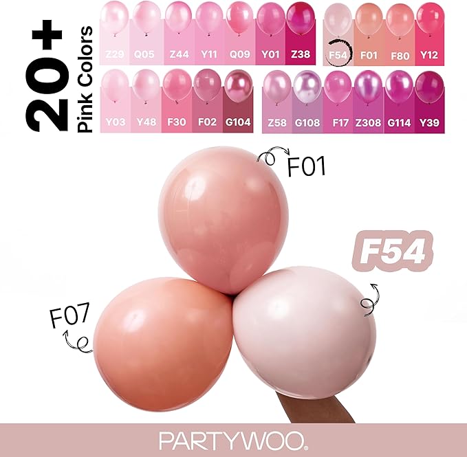 PartyWoo Dusty Pink Balloons 140pcs Different Sizes of 18 12 10 5 Inch Boho Blush Lilac Pink Latex Balloons for Birthday Baby Shower Graduation Anniversary Bachelorette Party Decorations Pink-F54