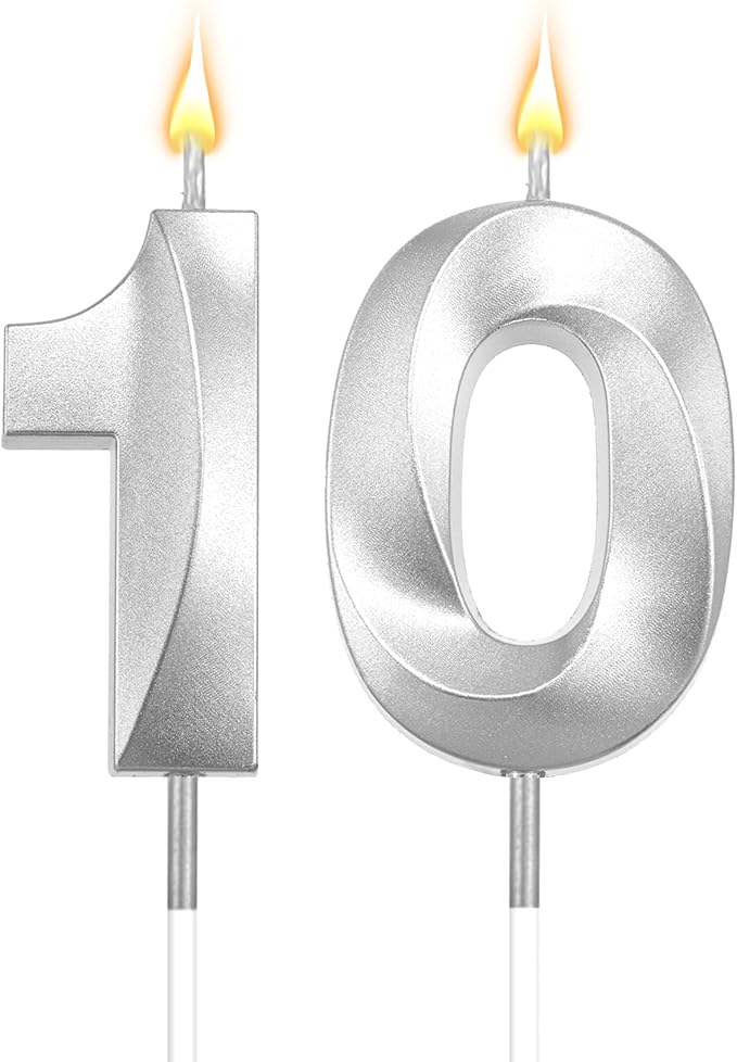 10th Birthday Candle for 10th Birthday Decorations for Boys Silver