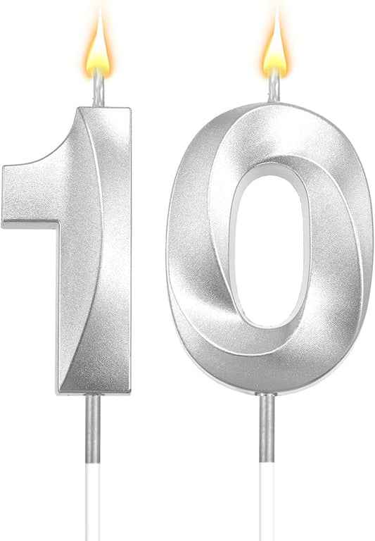 10th Birthday Candle for 10th Birthday Decorations for Boys Silver