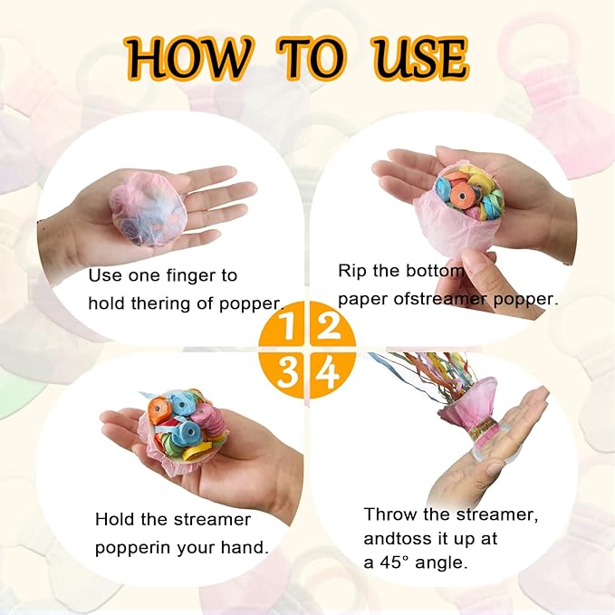 100 Pack Streamer Poppers, 6 Color Mix No Mess Confetti Poppers，Party Poppers No Mess Streamers Easy to Clean Handheld Streamer Cannon，Ideal for Celebrations and Events