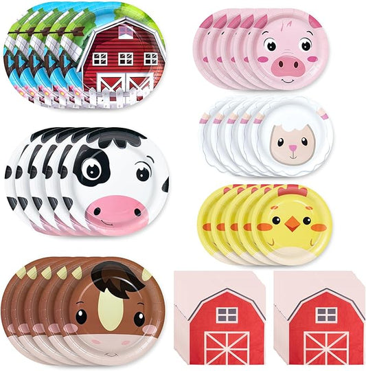 180Pcs Farm Animals Party Supplies Paper Plates and Napkins Serve 60 Disposable Tableware Set for Birthday Party Decorations Game Day Family Holiday Sports Events