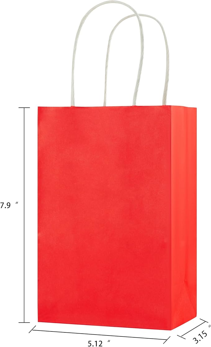 SUNCOLOR Red Gift Bags with Tissue Paper, 24 Pack Small Kraft Paper Shopping Bags with Handles, 7.9x5.12x3.15 Inches, for Christmas, Valentine's Day, Birthdays, Anniversaries