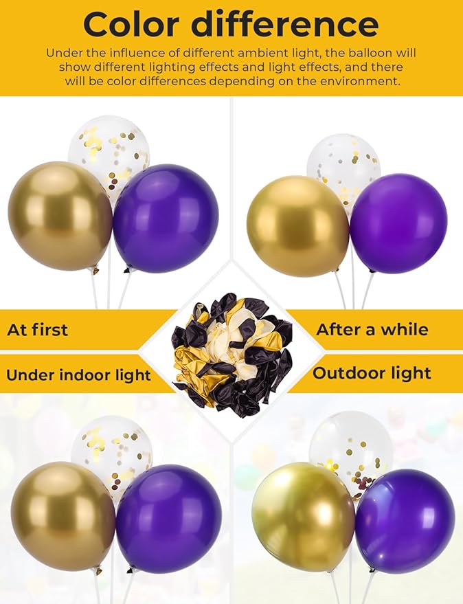 Purple and Gold Balloons,12 In 60 Pcs Dark Purple Balloon Metallic Gold Balloons and Confetti Balloon, for Mothers Day Decor, Class of 2025 Graduation Decor, Baby Shower, Birthday, Wedding Supplies