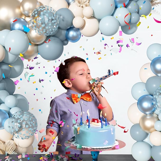 156Pcs Dusty Blue Balloons Arch Garland Kit, Dusty Baby Pastel Blue Chrome Gold Blue Sand White Confetti Balloon for Boy Baby Shower Decorations Bridal Shower Gender Reveal Birthday Party Supplies