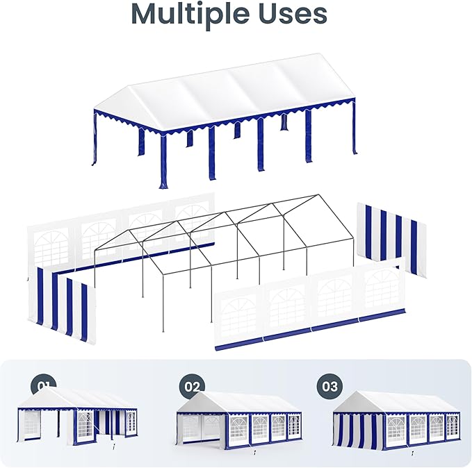PHI VILLA 13x26 Outdoor Heavy Duty Party Tent, Large Party Canopy Wedding Event Tent with Removable Sidewalls & 3 Storage Bags for Patio Outdoor Garden Events, Blue