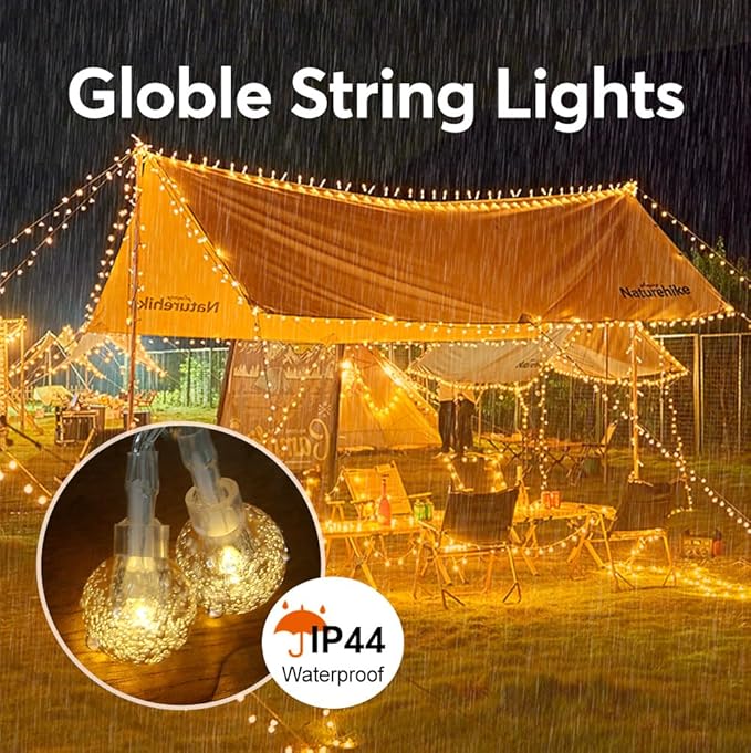 50 Stars & 50 Globes String Lights for Wedding, Party, Holiday Decor - 100 LED, 49.2ft, Remote Control, 8 Modes, IP44 Waterproof, Linkable Plug in Lights for Indoor Outdoor, Backyard, Celebration