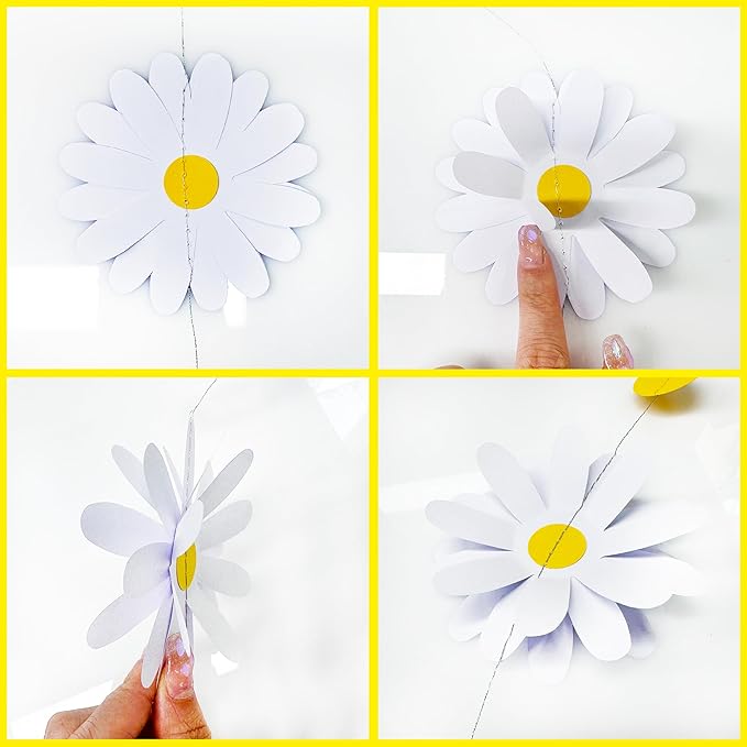 Blue Silly Goose 3D Daisy Flower Leaf Polka Dot Hanging Streamer Garland Banner for One Silly Goose Theme Birthday Wedding Baby Shower Bridal Shower Spring Summer Theme Party Decorations Supplies
