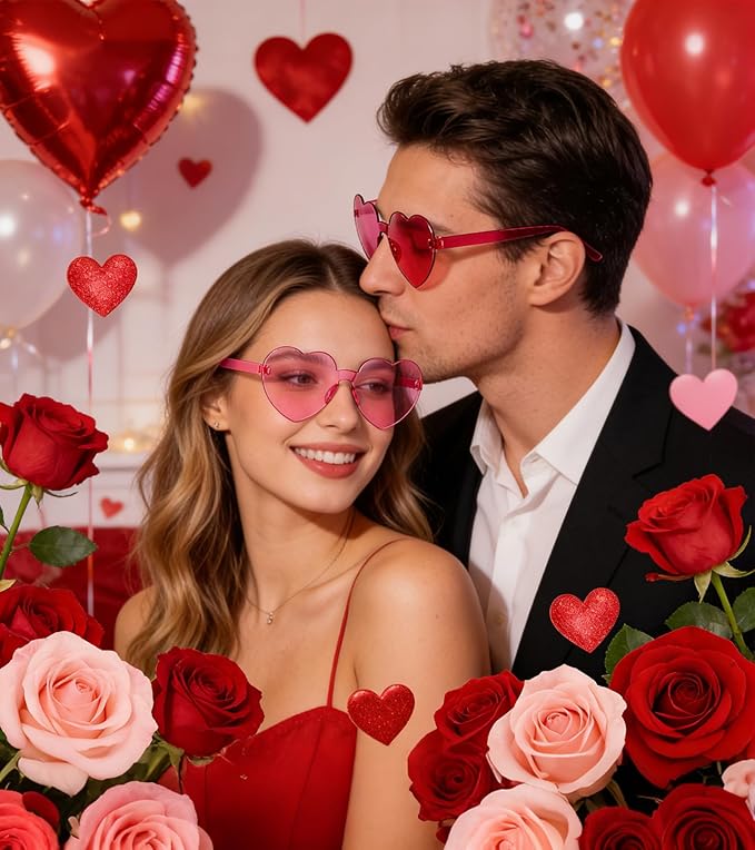 Matcheck 48 Pack Heart Rimless Sunglasses Frameless Colored Party Glasses Transparent Fun Eyewear for Adult