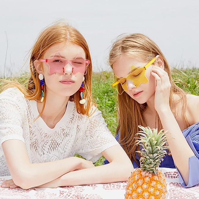 12/24 Pack Rimless Star Sunglasses for Women Men, Fun Pentagram Glasses Colorful Sunglasses Party Favors Set