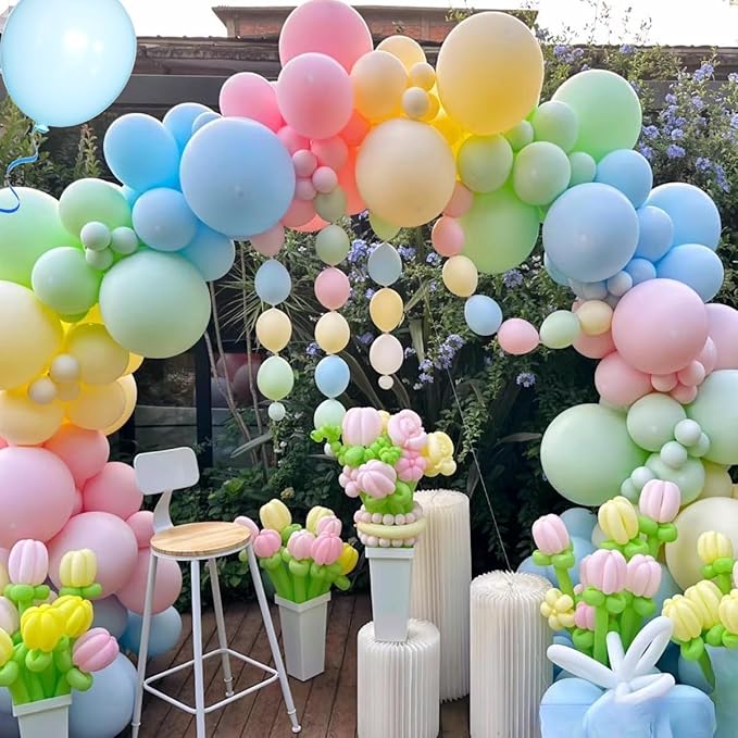 MEBAY Pastel Balloon Garland Arch Kit 146Pcs Macaron Pink Blue White Yellow Latex Balloons Different Sizes 18 12 10 5 Inch for Gender Reveal Baby Shower Wedding Birthday Party Decoration