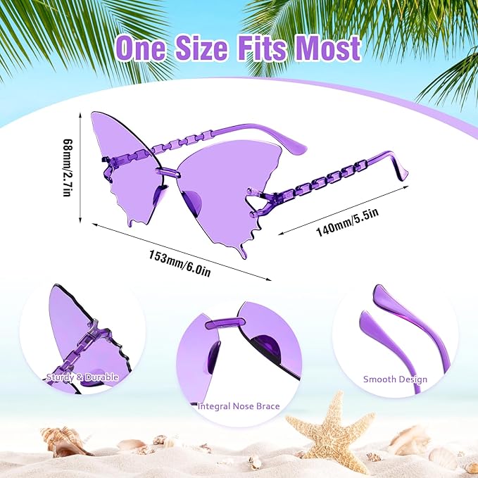 Pibupibu 36 Pcs Rimless Heart/Star/Butterfly/Flame/Cateye Party Sunglasses Bulk for Women Men, Fun Bachelor Party Glasses