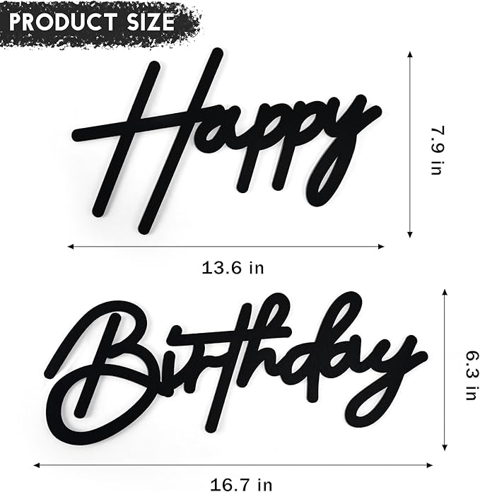 CANREVEL Happy Birthday Sign for Backdrop, Felt Black Happy Birthday Banner, Black Birthday Party Decorations for Girl Boy Women Men, Wall Decor Balloon Arch Photo Prop