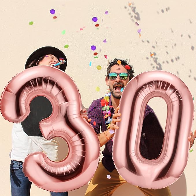 Gejoy 40 Inch Number 30 Balloons Jumbo 30 Foil Giant Number 30 Balloons for 30th Birthday Party Decorations and Rip to My 20s Anniversary Event(Rose Gold)