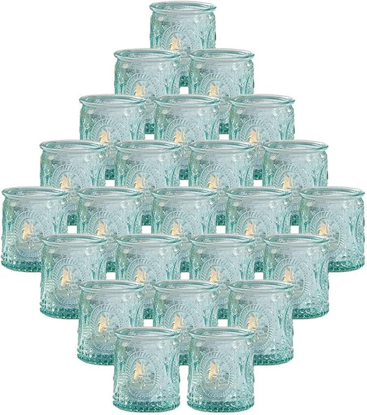 Kate Aspen Tea Light Holder - 24PCS - Vintage Glass Tealight Candle Holders, Perfect Wedding Favor, Bachelorette Favor or Bridal Shower Favor - Blue