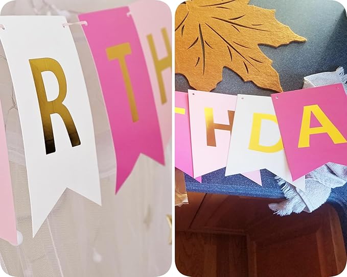 Happy Birthday Banner Birthday Party Supplies Garland Decorations Pink White Light Green Birthday Signs Nursery Hanging Decor (Tricolor)