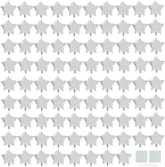 TONIFUL 50Pcs Star Balloons 5 Inch Silver Star Shape Foil Balloons Star Mylar Balloons Star Helium Birthday Balloons for Birthday Wedding Baby Shower Anniversary Engagement Party Decorations Supplies
