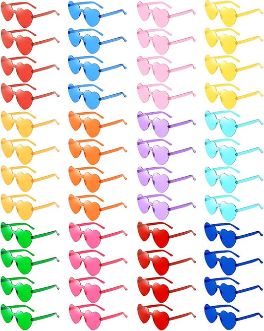 Pibupibu 48 Pack Fun Mixed/Heart/Star Party Sunglasses Bulk Adults, Rimless Colorful Bachelor Party Glasses