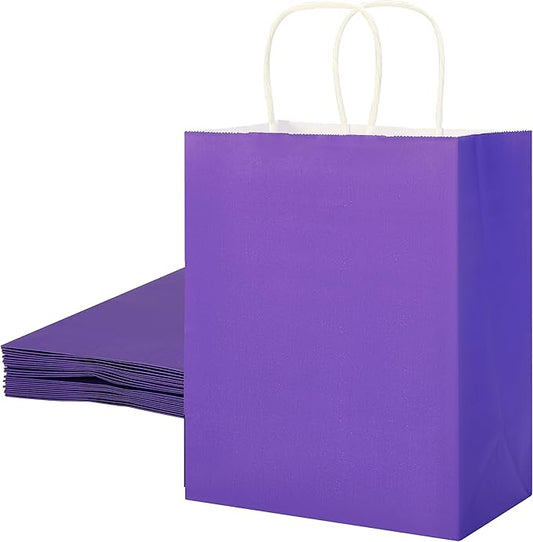 SUNCOLOR 25 Pack Purple Gift Bags with Handles – 8x4.5x10 Medium Bags for Shopping, Retail, DIY, Wedding, Party Favors & Special Occasions