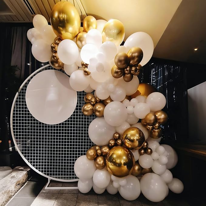 White and Gold Balloons Garland Arch Kit, White and Gold Confetti Latex Balloons for Graduation, Wedding, Baby Shower, Engagement, Birthday Party Decorations