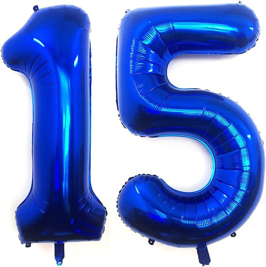 40 Inch Navy Blue 15 Number Balloons Giant Jumbo Huge 15 or 51 Foil Mylar Helium Number Digital Balloons Dark Blue Birthday Mylar Digital Balloons 15th Birthday Anniversary Events Party Decorations