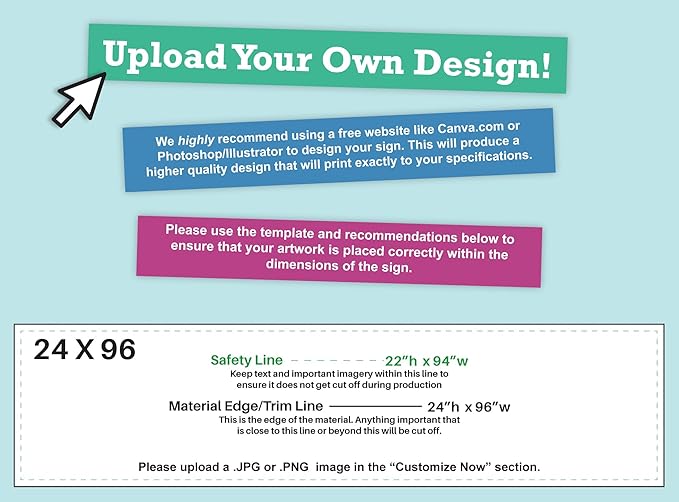 CustomForMe Personalized Vinyl Banner – Vinyl Printed Customizable Banner for Indoor and Outdoor Use (2'x8')