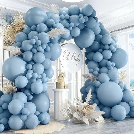 412pcs Dusty Blue Balloons Different Sizes 18 12 10 5 Inch, Slate Blue Boho Neutral Balloon Arch Kit for Engagement Baby Shower Birthday Wedding Party Decorations