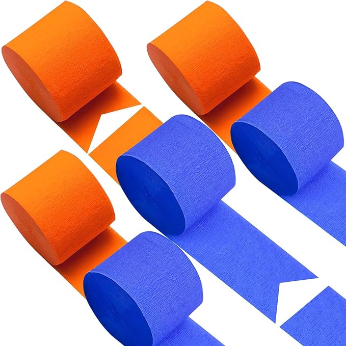 Orange Royal Blue Crepe Paper 6 Pcs Streamers for Party Decorations, Birthday Wedding DIY Crafts, Gift Wrapping Supplies
