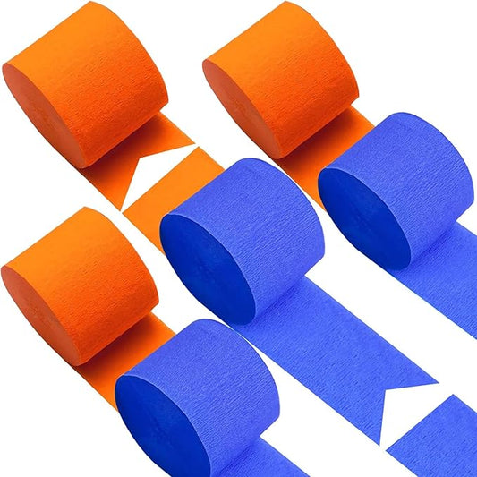 Orange Royal Blue Crepe Paper 6 Pcs Streamers for Party Decorations, Birthday Wedding DIY Crafts, Gift Wrapping Supplies