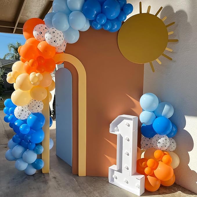 HILAVO Dog Paw Balloons Orange and Blue 60pcs 12 Inch Paw Print Puppy Balloons Navy Blue Pastel Orange Beige Latex Helium Balloon for Boys Paw Space Theme Baby Shower Blue Birthday Party Decorations